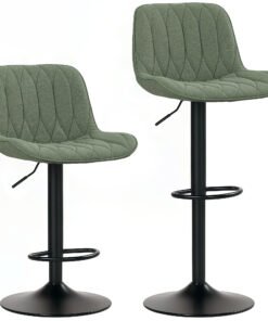 HOMCOM Set of Two Linen-Look Bar Stools - Green