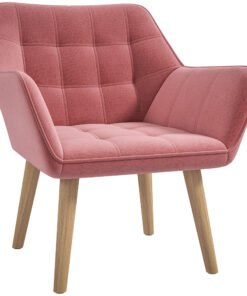 HOMCOM Accent Chair, Arm Chair with Wide Arms, Slanted Back, Thick Padding and Rubber Wooden Legs for Living Room, Pink