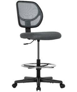 Vinsetto Ergonomic Mesh Standing Desk Chair with Adjustable Footrest Ring and Seat Height Charcoal Grey