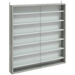HOMCOM Six Shelf Display Cabinet, with Glass Doors - Graphite Wood Effect