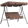 Outsunny 3 Seater Garden Swing Chair, Outdoor Swing Chair with Adjustable Canopy, Mental Frame & Cushions, Brown