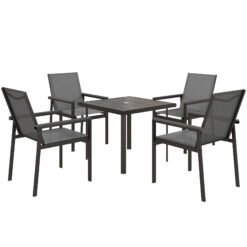 Outsunny Five-Piece Metal Dining Set, with Glass-Top Table - Grey