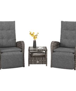 Outsunny 2 Seater Patio Rattan Chaise Lounge Sofa Set with Fabric Cushion, Grey and Brown