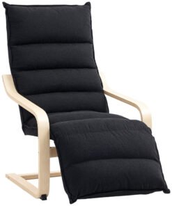 HOMCOM Curved Wooden Accent Chair, with Adjustable Footrest - Black