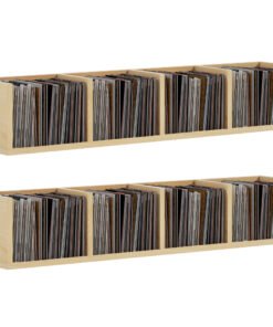 HOMCOM Wall Mount 84 CD / 56 DVD/Blu-ray/ Media Storage Rack 4 Cubes, Wooden Shelf Organiser Unit Bookcase Display, Set of 2, Natural Wood Finish