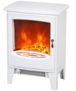 HOMCOM Tempered Glass Casing Electric Fireplace, Freestanding Electric Fire with Realistic Flame Effect, Log Burner with Overheat Protection, 950w/ 1850W, White