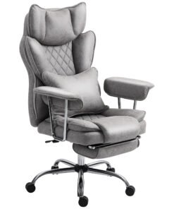 HOMCOM Leathaire Reclining Office Chair with Lumbar Support Pillow - Grey