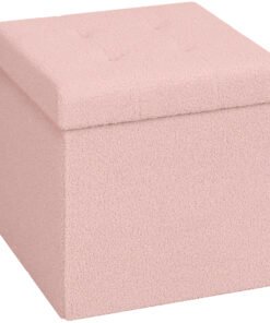 HOMCOM Foldable Sherpa Fleece Storage Ottoman - Pink