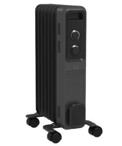 HOMCOM 1500W Oil Filled Radiator, 7 Fin, Portable Electric Heater with 3 Heat Settings, Safety Cut-Off and Wheels, Grey