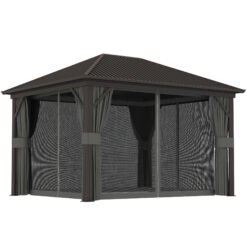Outsunny 3.6 x 3 m Aluminium Hardtop Gazebo, with Accessories - Dark Grey