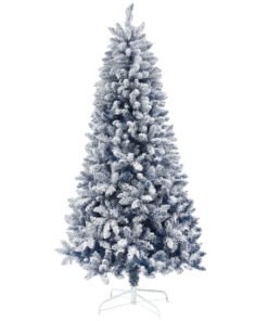HOMCOM 6ft Flocked Artificial Christmas Tree with 700 Snow Frosted Tips, Metal Stand, Snowy Hinged Xmas Tree, Blue