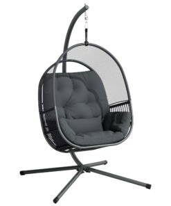 Outsunny Hanging Egg Chair Outdoor Indoor, Swing Hammock Chair with Stand, Cushions, Lumbar Pillow, Adjustable Height and Steel Frame for Garden Patio Lounge Porch, Dark Grey