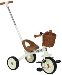 AIYAPLAY 2-In-1 Toddler Trike for 2-5 Years Old, 3 Wheel Bike with Adjustable Parent Handle, Basket for Boys and Girls, White