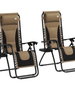 Outsunny Zero Gravity Lounger Chair Set of 2, Folding Reclining Patio Chair with Padded Seat, Cup Holder, Soft Cushion and Headrest for Poolside, Camping, Coffee