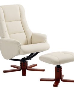 HOMCOM Rocking Recliner Chair with Footstool, PU Leather Recliner Armchair with Wood Base, Upholstered Reclining Chair for Living Room Bedroom, Cream