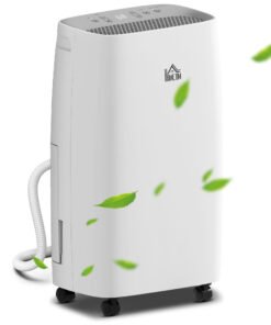 HOMCOM 12L/Day Dehumidifier with Continuous Drainage, 2.5L Water Tank, 24H Timer, Humidity Display, for Home Damp, Condensation, Mould and Laundry Drying, White