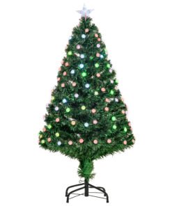 HOMCOM 4FT Pre-Lit Artificial Christmas Tree w/Fibre Optic Decorations LED Light Holiday Home Xmas Decoration-Green