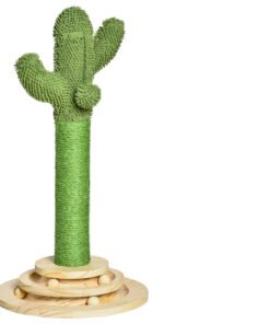 PawHut Cat Tree Cactus Sisal Scratching Post for Indoor Cats Play Tower Kitten Furniture with Hanging Ball Interactive Fun Roller Exerciser 32 x 32 x 60cm