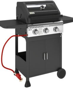 Outsunny 7.5kW Three-Burner Gas BBQ Grill, with See-Through Lid - Black