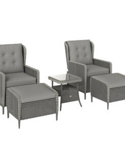 Outsunny Five-Piece Reclining Rattan Chair Set - Charcoal Grey