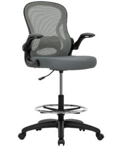 Vinsetto Drafting Chair, Ergonomic Tall Office Chair with Flip-up Armrests, Mesh Back, Lumbar Support, Adjustable Height and Foot Ring, Swivel Wheels, for Standing Desk, Charcoal Grey