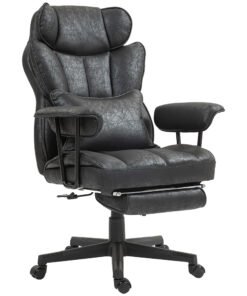 HOMCOM Office Chair with 6 Point Massage and Heat, Ergonomic Desk Chair with Foot Rest, Lumbar Support, Reclining Function and Wide Seat, Height-Adjustable High Back Swivel Rolling for Home, Black