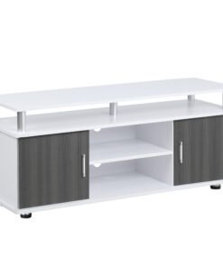 HOMCOM TV Cabinet Unit for TVs up to 50'' with Storage Shelf and Cupboards, Living Room Entertainment Center Media Console, Grey and White