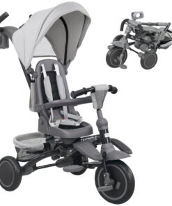AIYAPLAY 6 in 1 Foldable Kids Trike with Adjustable Parent Handle & Canopy for Ages 1-5, Grey