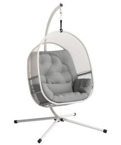 Outsunny Hanging Egg Chair Outdoor Indoor, Swing Hammock Chair with Stand, Cushions, Lumbar Pillow, Adjustable Height and Steel Frame for Garden Patio Lounge Porch, Light Grey