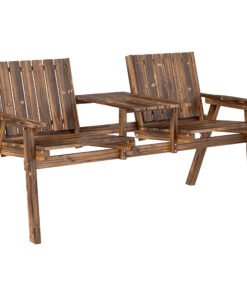 Outsunny 2-Seater Garden Bench with Table & Parasol Hole, Antique Loveseat for Porch, Patio, Carbonised Finish