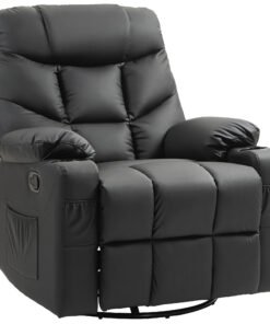 HOMCOM Manual Reclining Chair, Recliner Armchair with Swivel, Faux Leather, Footrest, Cup Holders, 86x93x102cm, Black