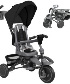 AIYAPLAY 6 in 1 Foldable Kids Trike with Adjustable Parent Handle & Canopy for Ages 1-5, Black