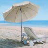 Outsunny 2.2m Beach Umbrella, Portable Parasol with Tilting Function, Outdoor Sunshade Shelter with 8 Ribs for Garden, Pool and Patio, Cream White