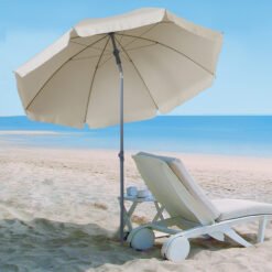 Outsunny 2.2m Beach Umbrella, Portable Parasol with Tilting Function, Outdoor Sunshade Shelter with 8 Ribs for Garden, Pool and Patio, Cream White