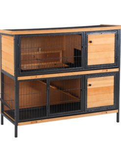 PawHut Rabbit Hutch Outdoor Guinea Pig Hutch Bunny Cage Metal Frame with No-Leak Tray Openable Roof Light Yellow 122 x 50 x 101cm