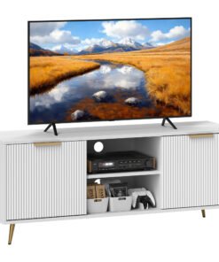 HOMCOM Modern TV Stand Cabinet for TVs up to 55", TV Unit with 2 Open Shelves and 2 Cabinets, Entertainment Centre with Cable Management for Living Room, White