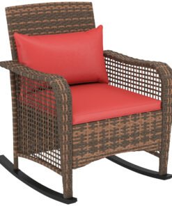 Outsunny Rattan Rocking Chair - Red