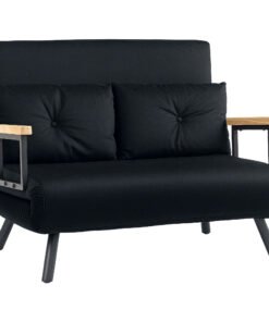 HOMCOM 4-in-1 Velvet-Feel Double Sofa Bed, with Pillows - Black