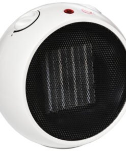 HOMCOM Small Table Top Space Heater, Ceramic Electric Heater with 2 Heat and Fan, Adjustable Temperature, Tip-Over & Overheating Protection, 900W/1500W