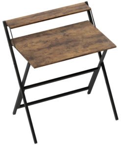 HOMCOM 81.5 cm Folding Computer Desk with Monitor Shelf - Rustic Brown