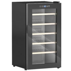 HOMCOM 41 Bottle Wine Fridge, 91 Litre Capacity, 45cm Freestanding Wine Cooler Fridge with Glass Door, LED Light, Digital Touch Screen, Temperature Control, Black