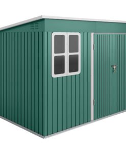 Outsunny 8.5 x 6ft Storage Shed Galvanised Steel Garden Shed, Metal Shed with Foundation Kit, Window, Lockable Wide Doors and Air Vents for Outdoor Patio, Green