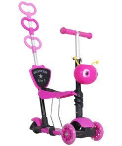 HOMCOM Adjustable Kids Toddler Scooter, with Removable Seat, Back Handle, Pink
