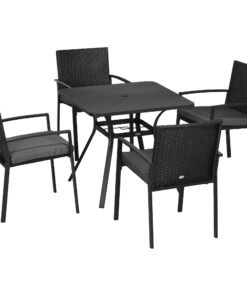 Outsunny Five-Piece Garden Dining Set, with Rattan Seat Chairs and Cushions - Black