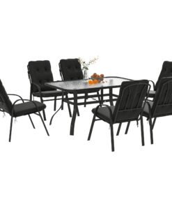Outsunny Seven-Piece Garden Dining Set with Cushions - Black