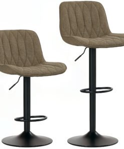 HOMCOM Set of Two Linen-Look Bar Stools - Brown