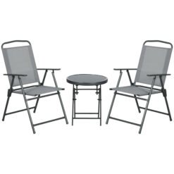 Outsunny Three-Piece Garden Seat Set, with Glass-Top Table - Light Grey