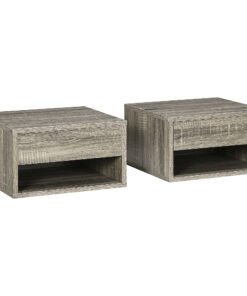 HOMCOM Set of Two Floating Bedside Tables Wall Mounted Nightstands with Drawer and Shelf for Bedroom, Brown Wood-Effect