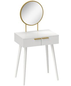 HOMCOM Elegant Dressing Table, with Round Mirror, 60 x 40 x 123 cm - White