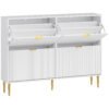 HOMCOM Narrow Shoe Cabinet with 4 Flip Drawers - White